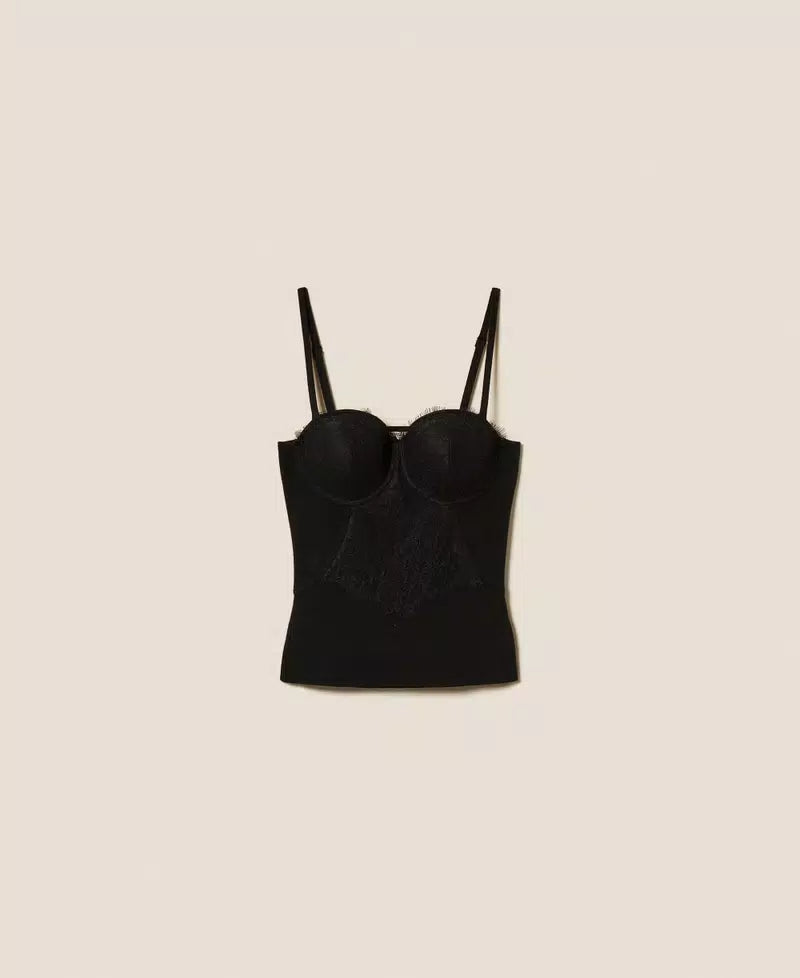 Top bustier in maglia con pizzo Aggiungi alla lista dei desideri Twinset