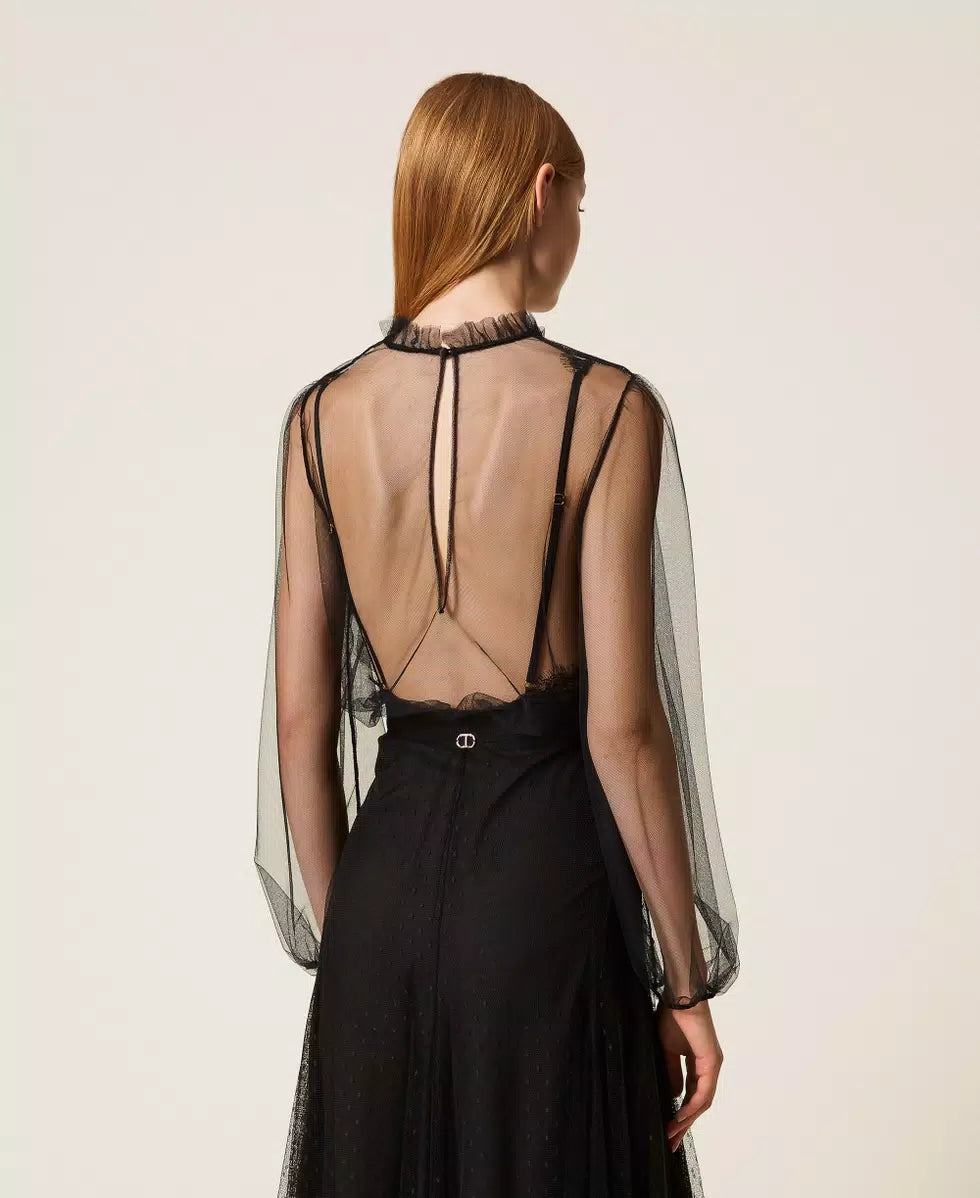 Body in raso e tulle con strass Twinset