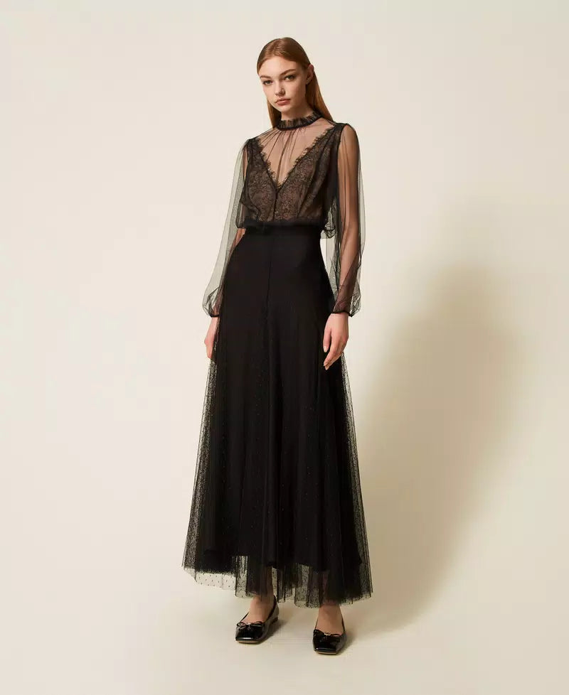Gonna lunga in tulle plumetis Twinset