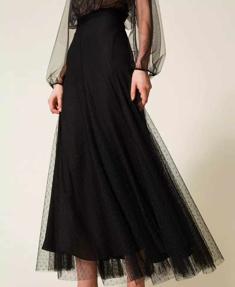 Gonna lunga in tulle plumetis Twinset