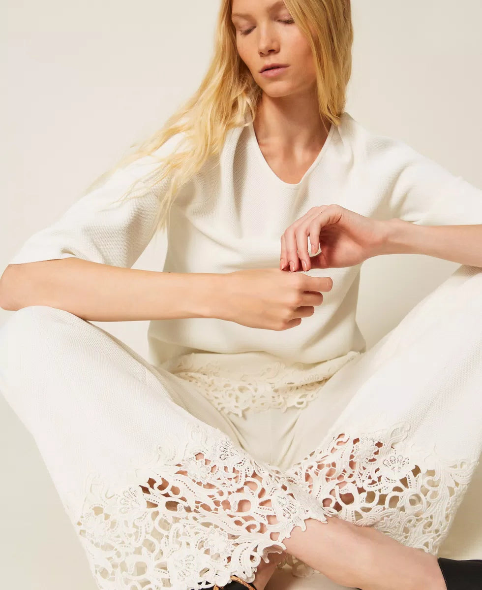 Pantaloni in maglia con pizzo Twinset