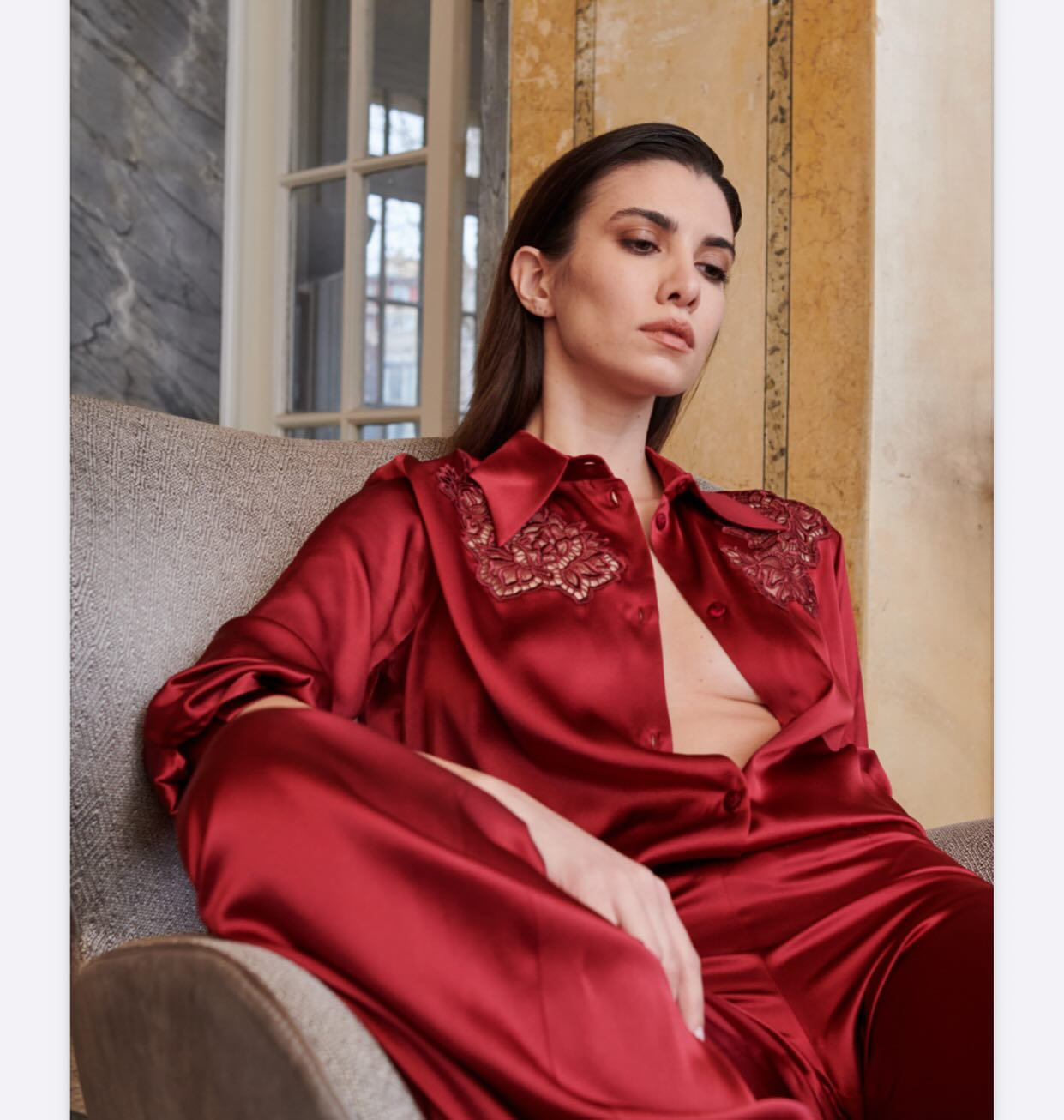 CAMICIA RASO DI SETA CON APPLICAZIONI MACRAME' Raffaela D'Angelo