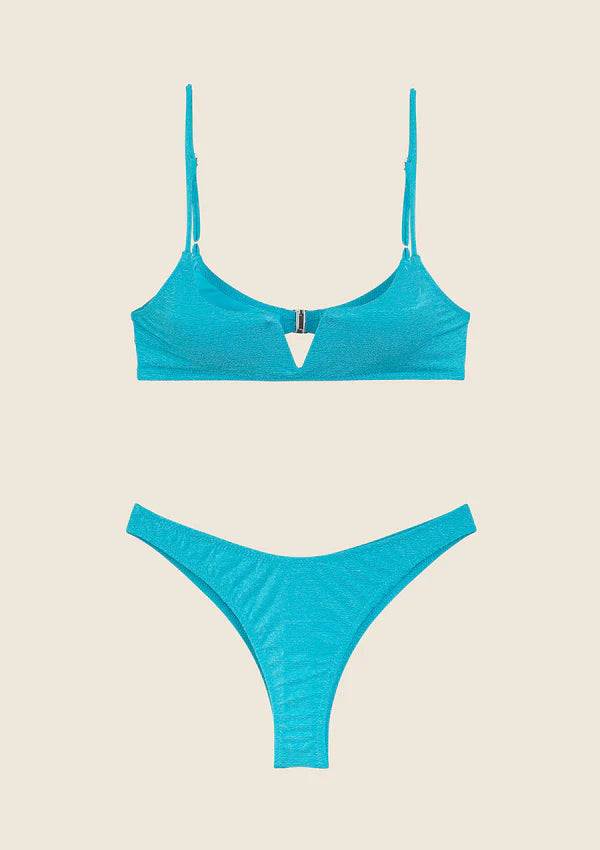Bikini Donna F**K Top con Ferretto e Slip Americano Fisso AZZURRO Effek