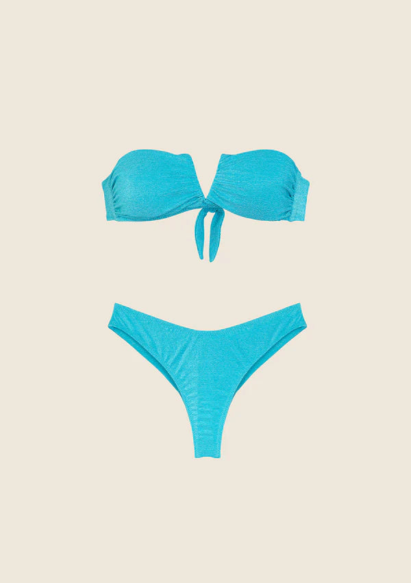 Bikini Donna F**K Fascia a V con Ferretto e Slip Americano Fisso AZZURRO Effek