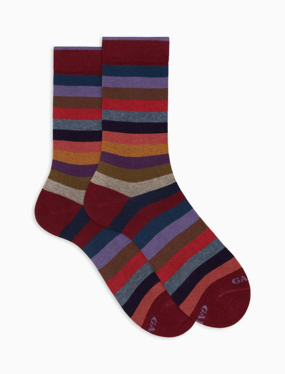 Calze corte donna cotone bordò righe pari Gallo