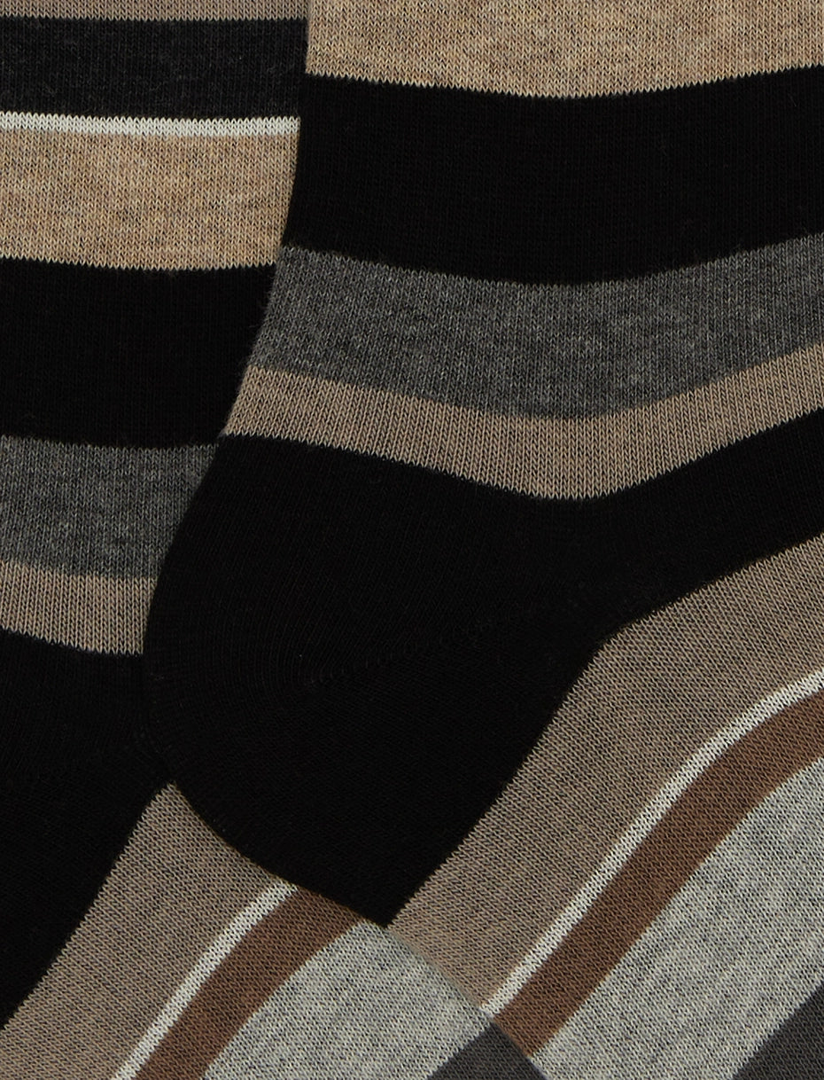 Calze lunghe donna cotone nero righe multicolor Gallo