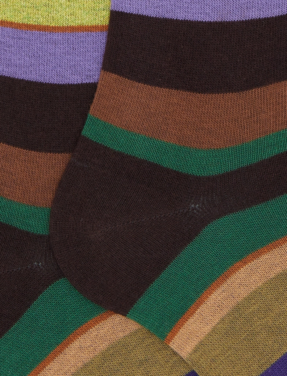 Calze lunghe donna cotone marrone righe multicolor Gallo