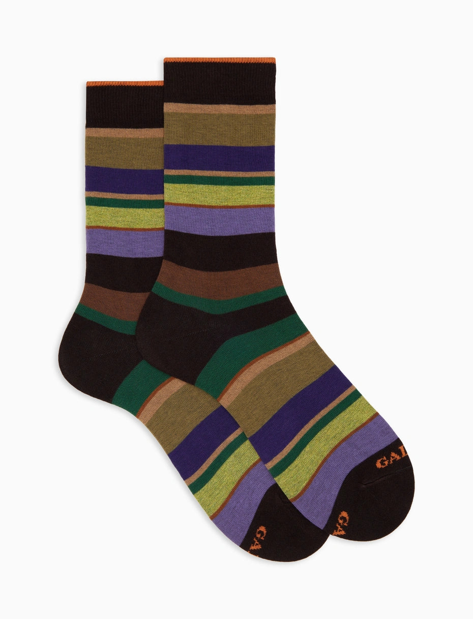 Calze corte donna cotone marrone righe multicolor Gallo