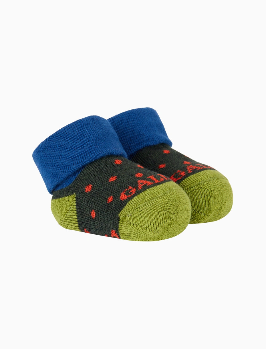 Babbucce bambino cotone verde fantasia pois Gallo