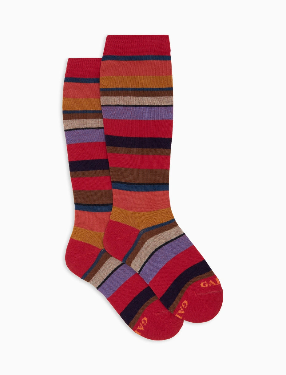 Calze lunghe bambino cotone rosso righe multicolor Gallo