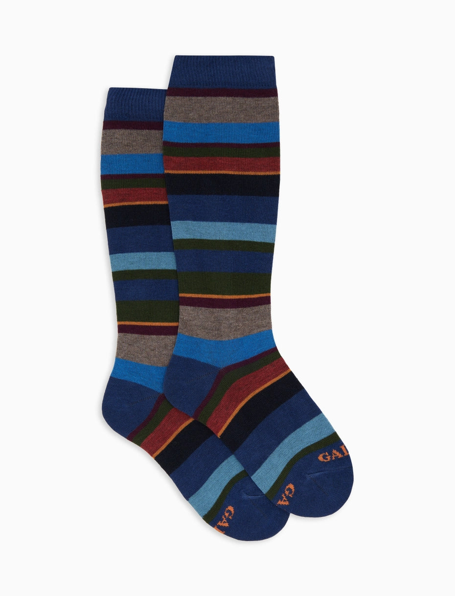 Calze lunghe bambino cotone blu righe multicolor Gallo