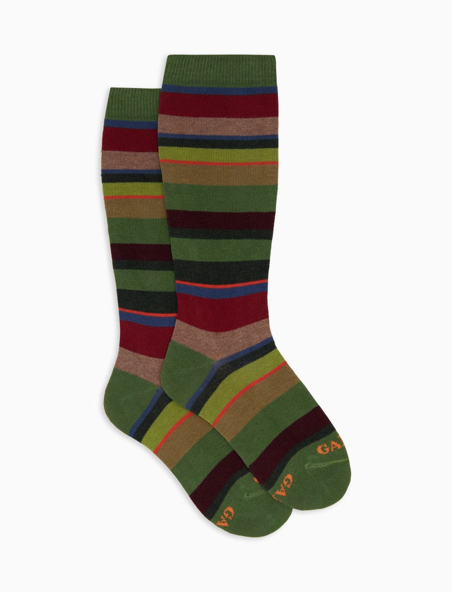 Calze lunghe bambino cotone verde righe multicolor Gallo