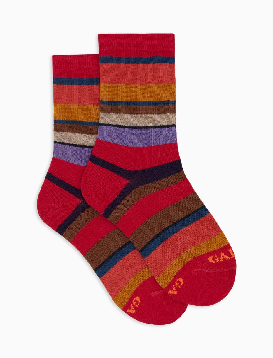 Calze corte bambino cotone rosso righe multicolor Gallo