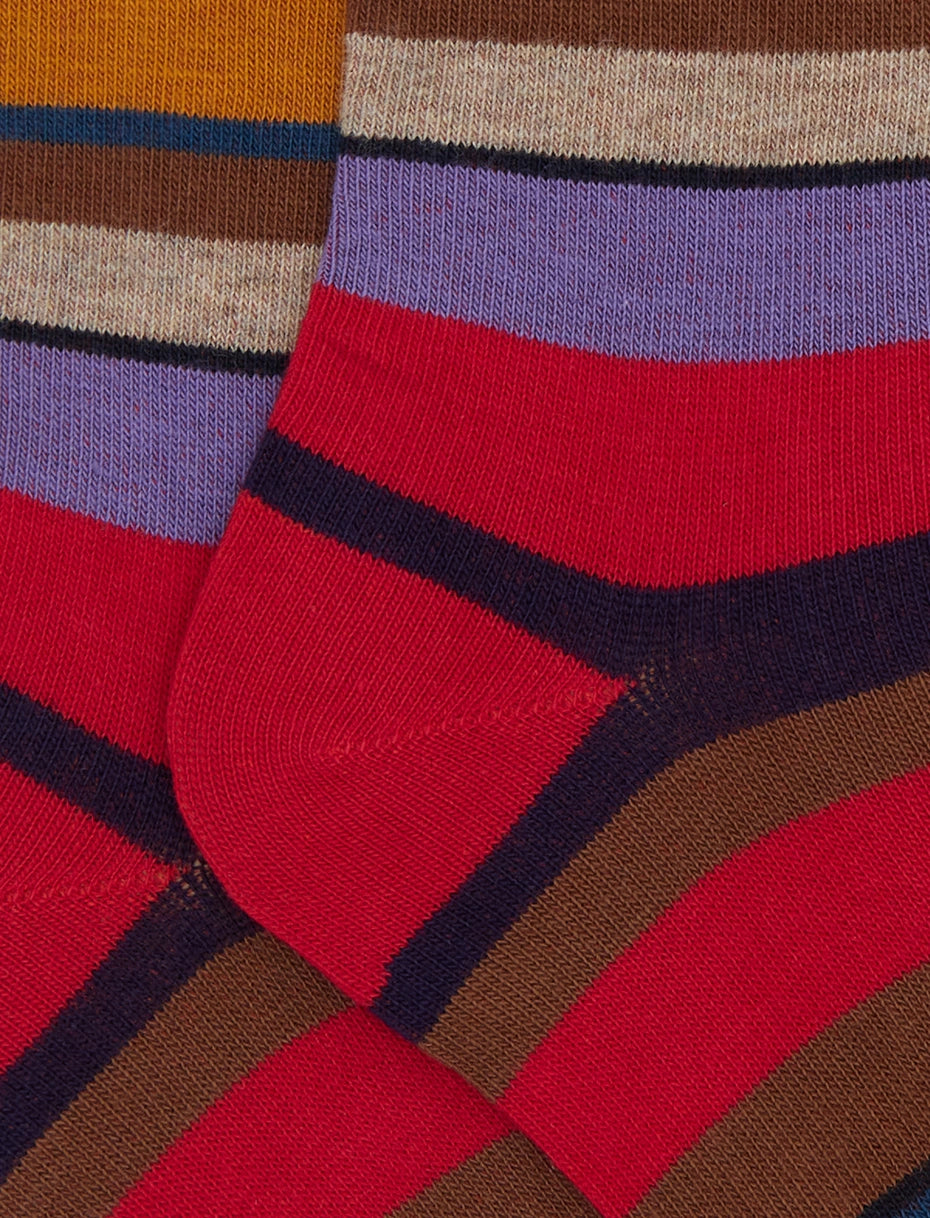Calze corte bambino cotone rosso righe multicolor Gallo