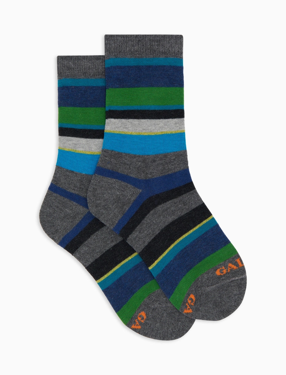 Calze corte bambino cotone grigio righe multicolor Gallo