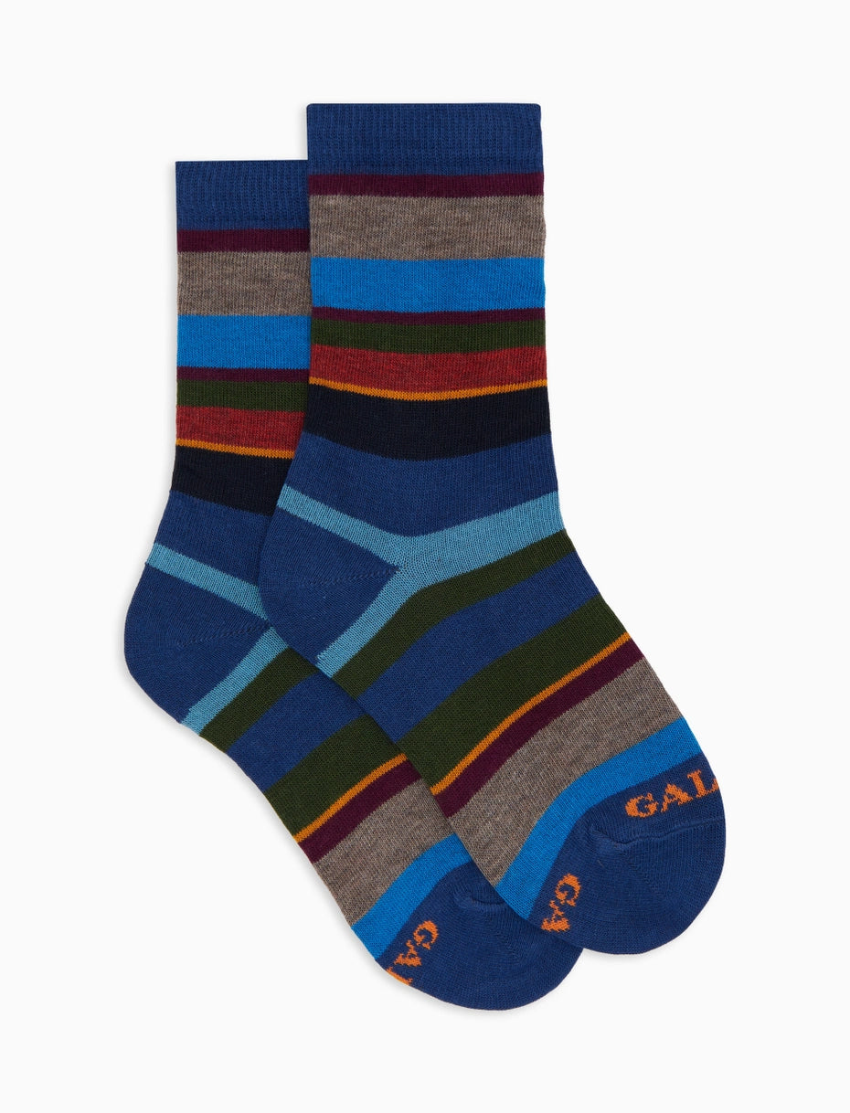 Calze corte bambino cotone blu righe multicolor Gallo