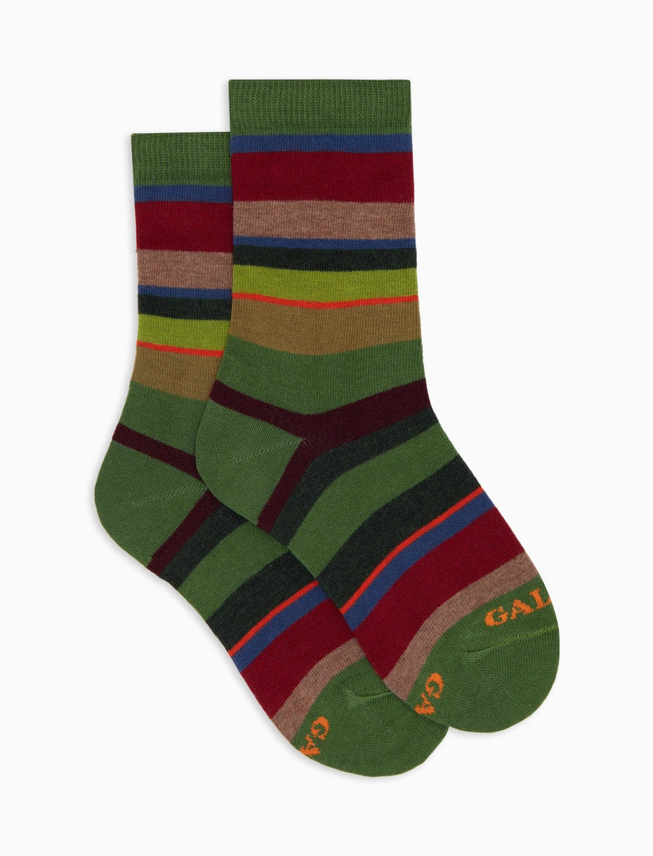 Calze corte bambino cotone verde righe multicolor Gallo