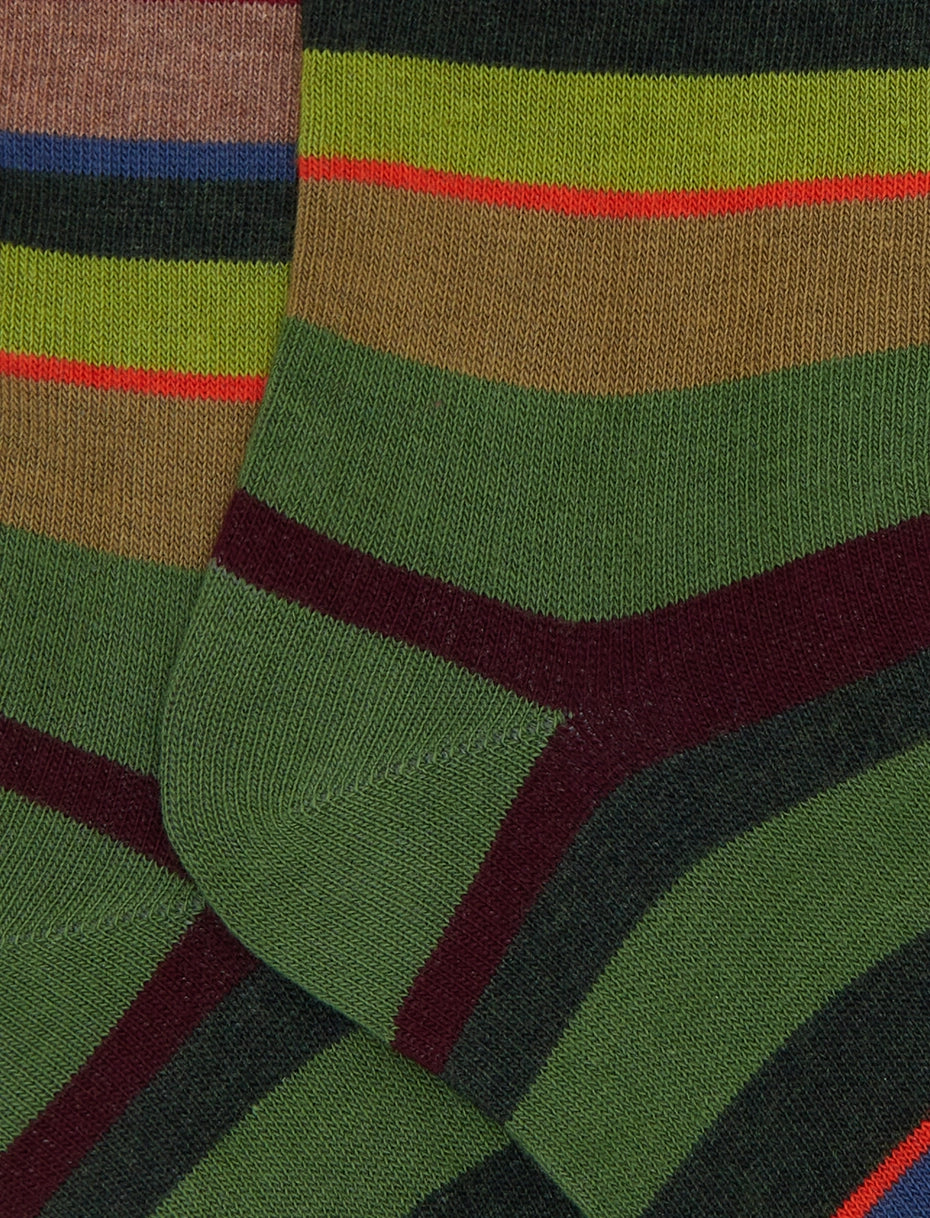 Calze corte bambino cotone verde righe multicolor Gallo