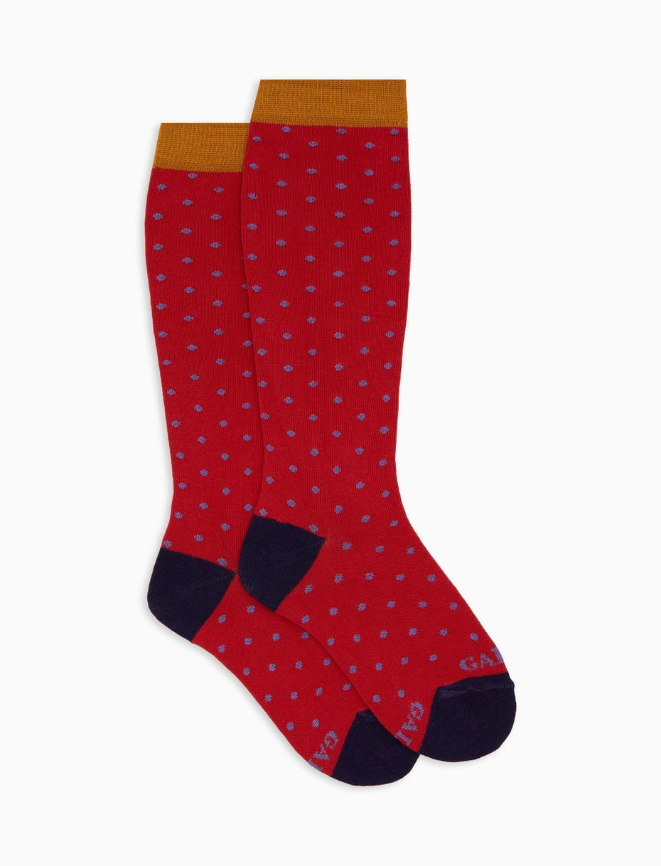 Calze lunghe bambino cotone rosso fantasia pois Gallo