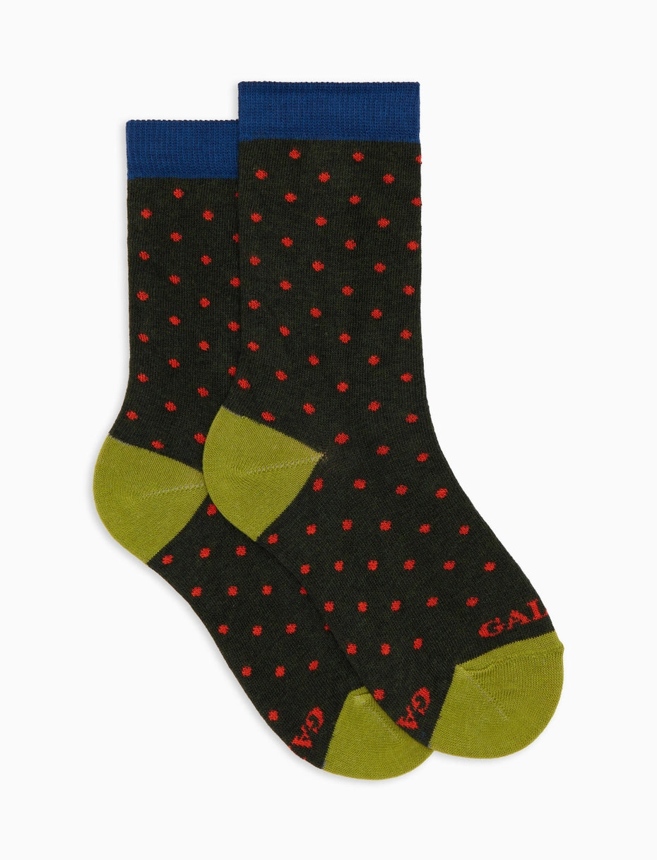 Calze corte bambino cotone verde fantasia pois Gallo