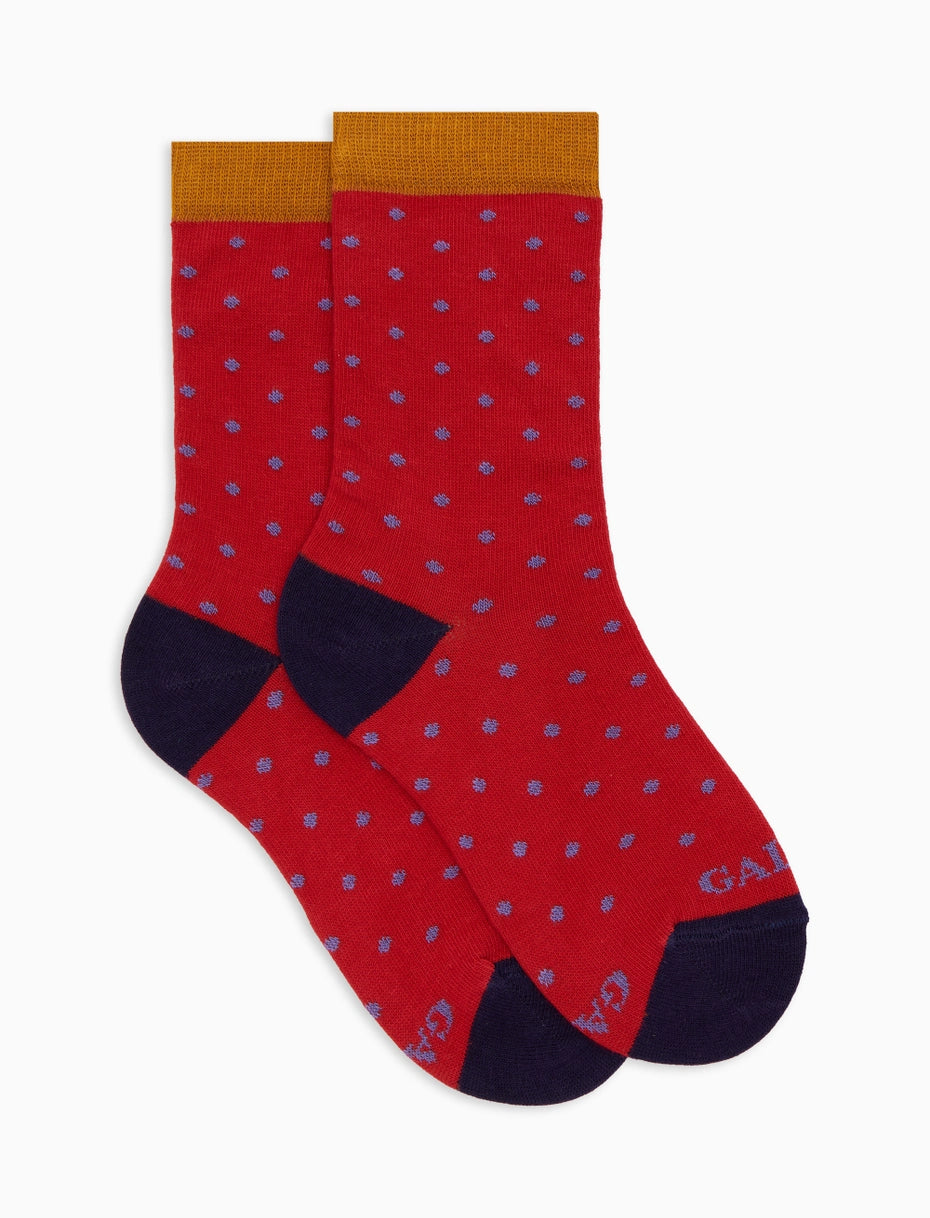 Calze corte bambino cotone rosso fantasia pois Gallo