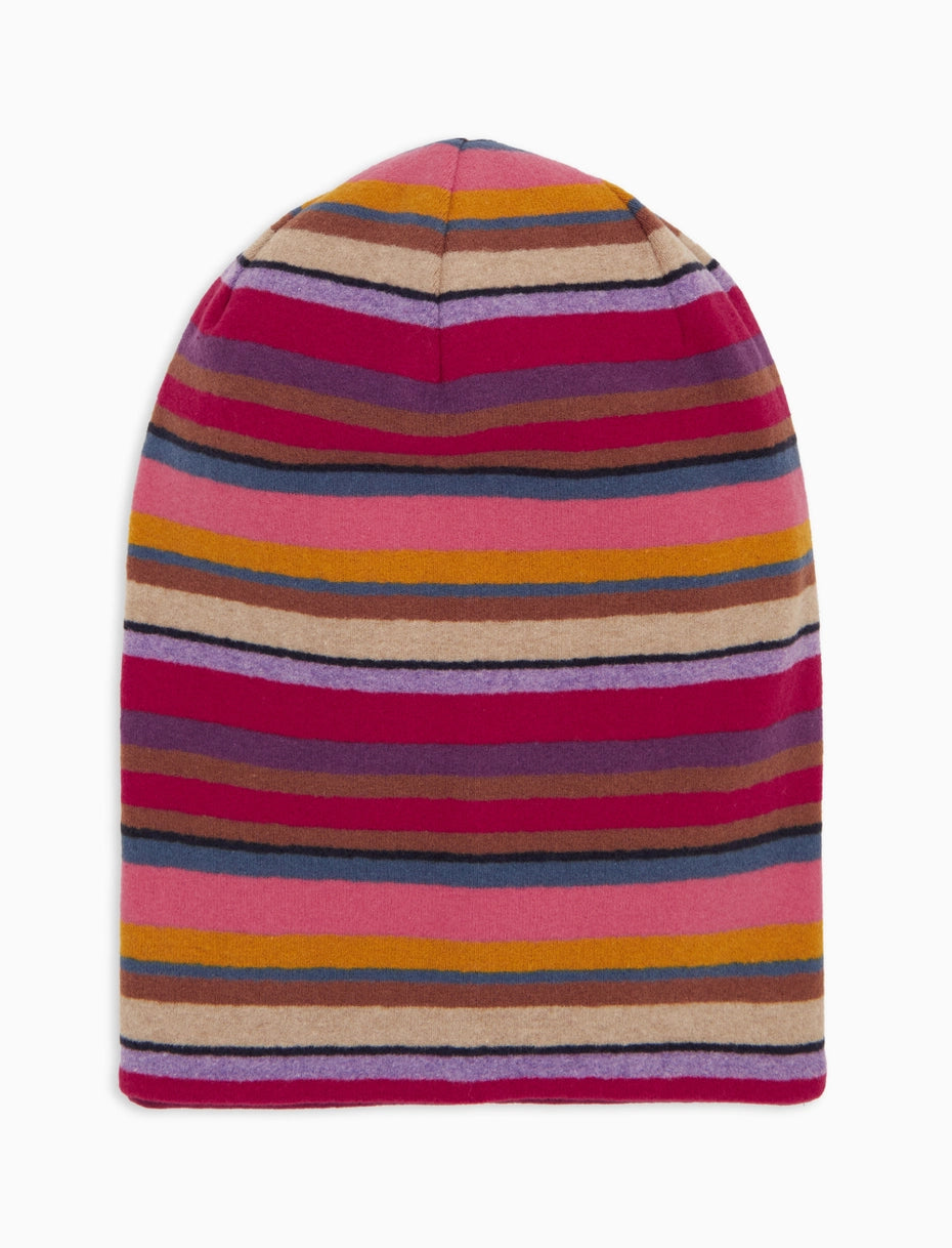 Berretto lungo reversibile bambino pile bordò righe multicolor Gallo