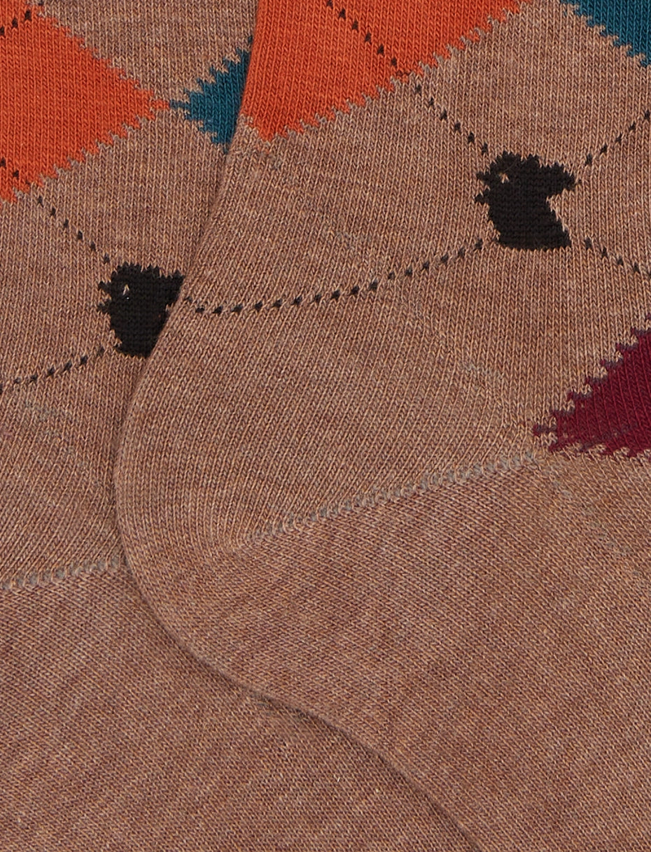 Calze lunghe uomo cotone beige fantasia intarsio Gallo