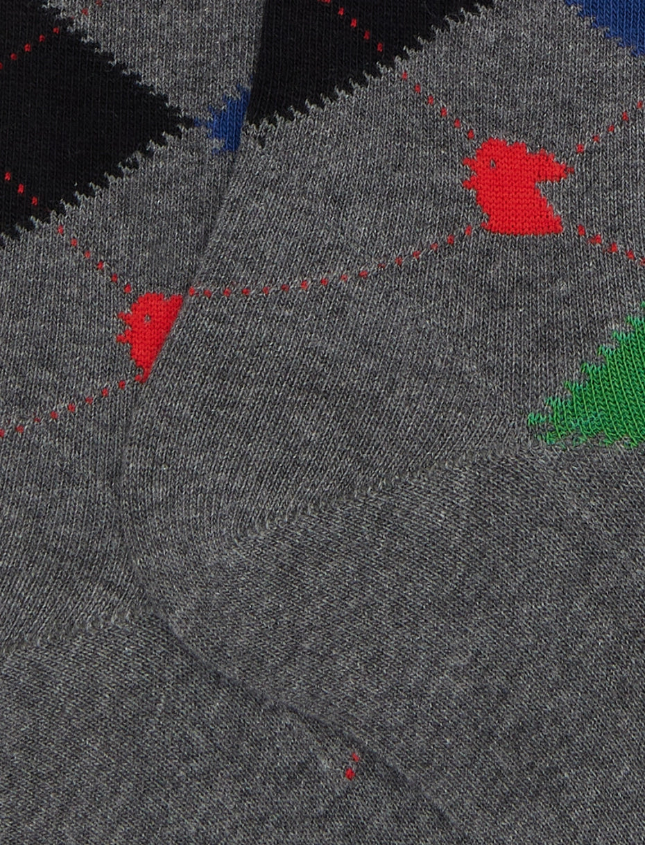 Calze lunghe uomo cotone grigio fantasia intarsio Gallo