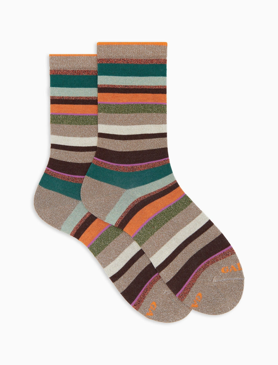 Calze corte donna cotone beige righe multicolor effetto scintillante Gallo