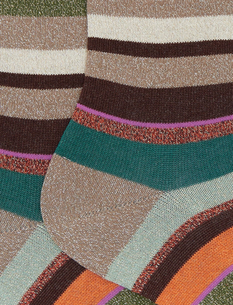 Calze corte donna cotone beige righe multicolor effetto scintillante Gallo