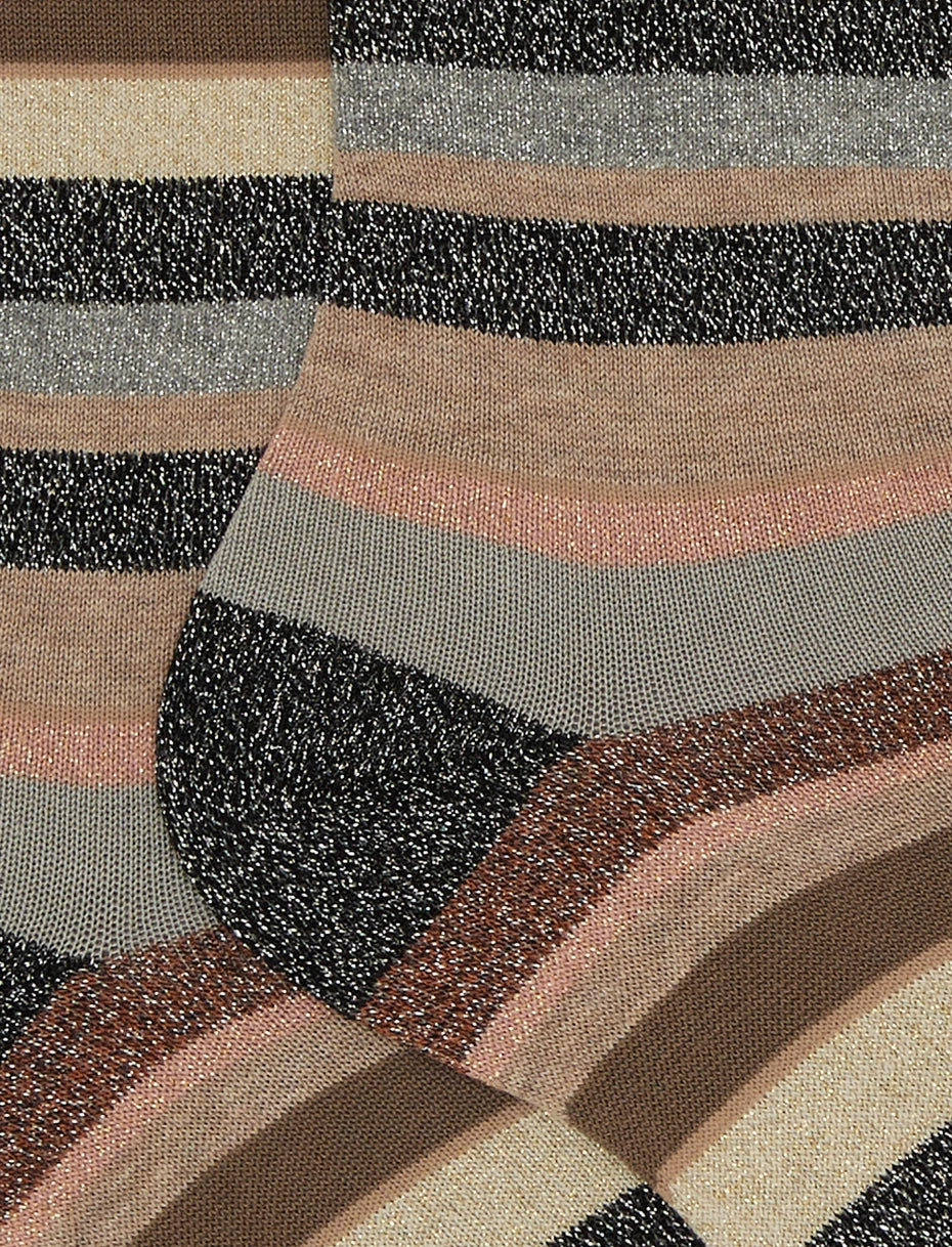 Calze corte donna cotone nero righe multicolor lurex Gallo