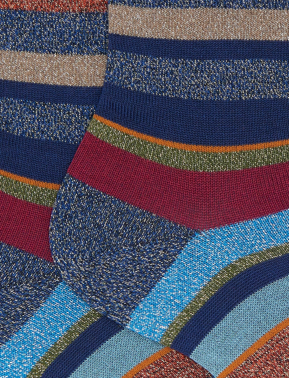 Calze corte donna cotone blu righe multicolor effetto scintillante Gallo