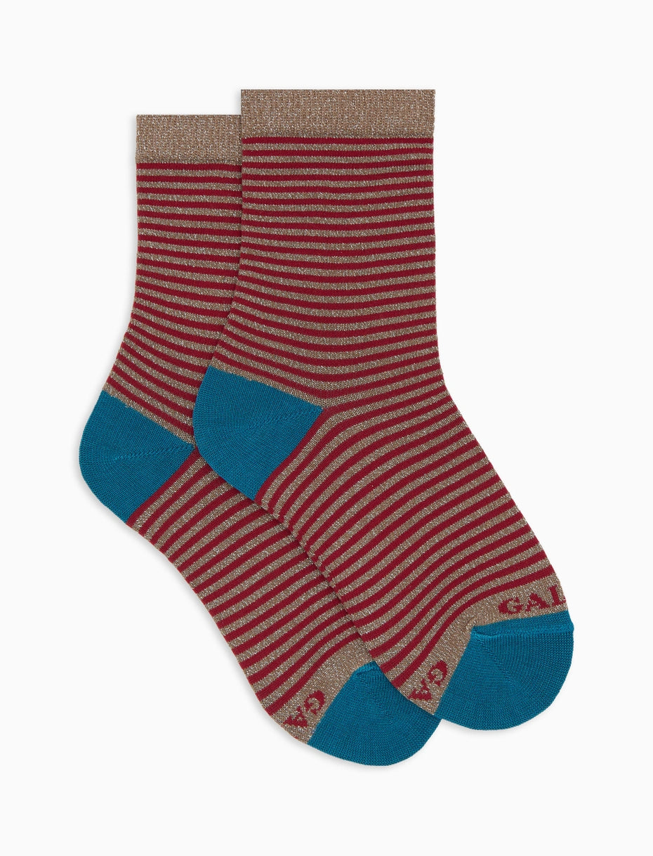 Calze corte bambino cotone beige righe windsor effetto scintillante Gallo