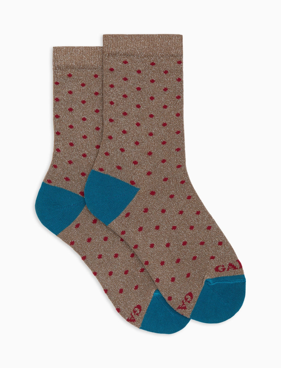 Calze corte bambino cotone beige fantasia pois effetto scintillante Gallo