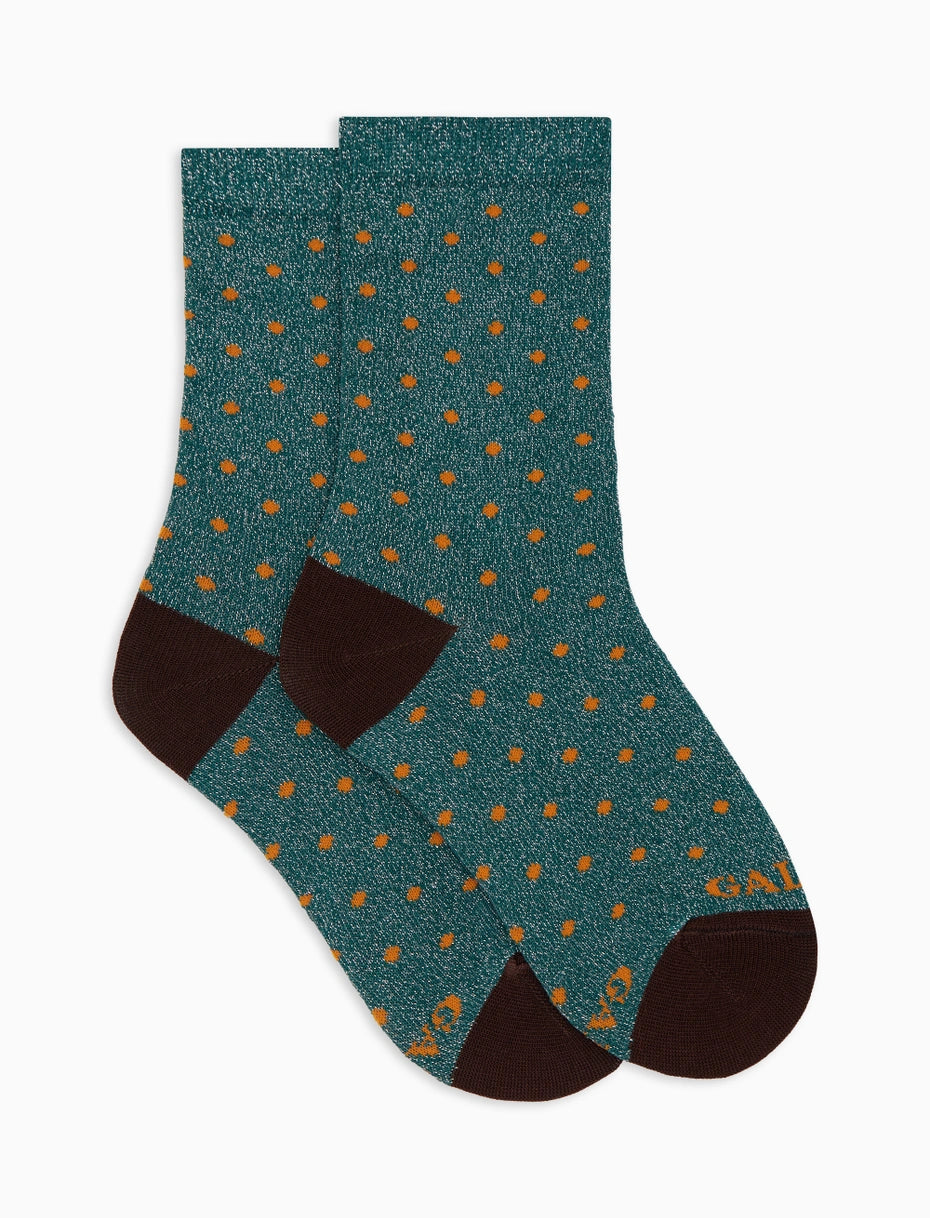 Calze corte bambino cotone verde fantasia pois effetto scintillante Gallo