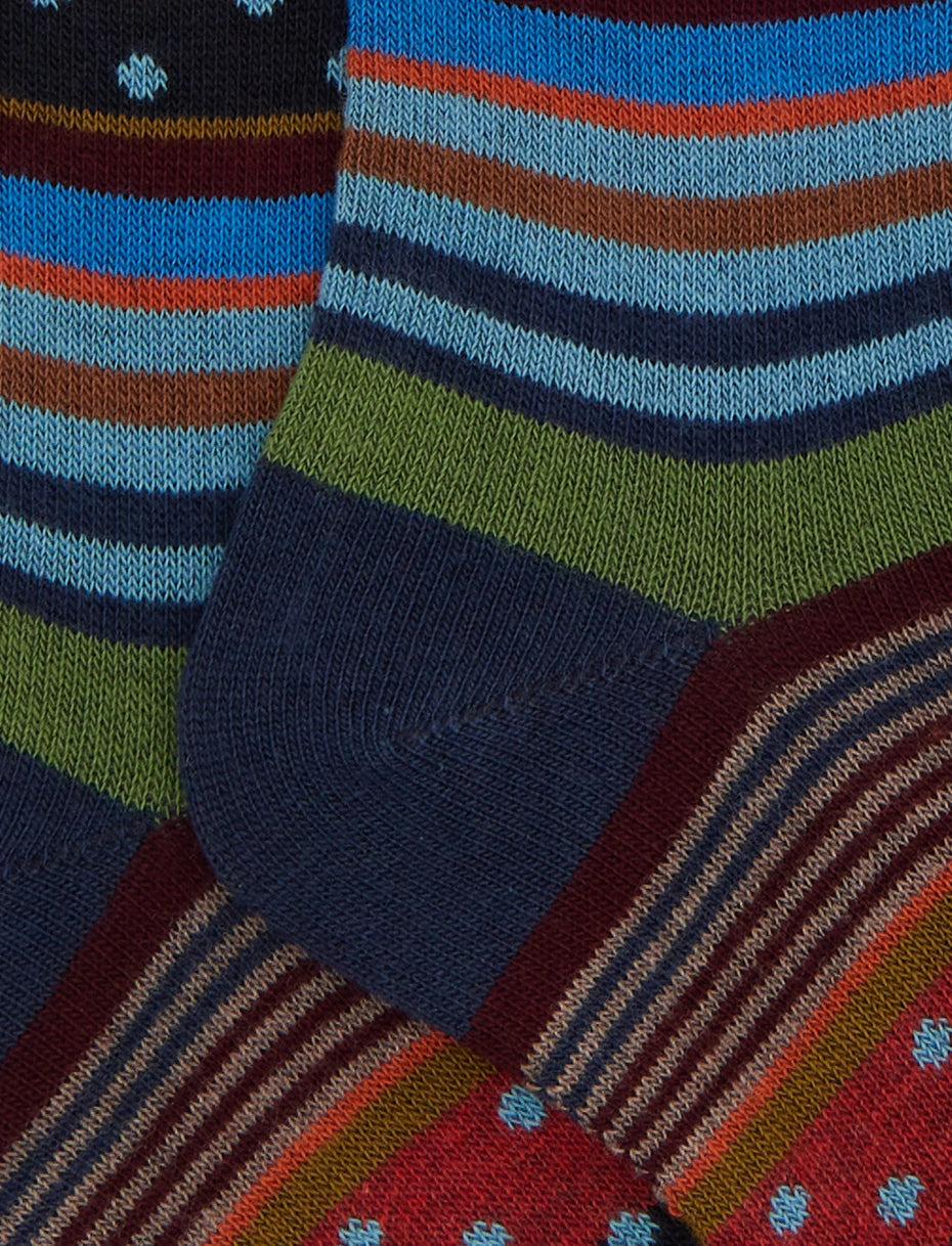 Calze lunghe bambino cotone blu fantasia mix righe e pois Gallo