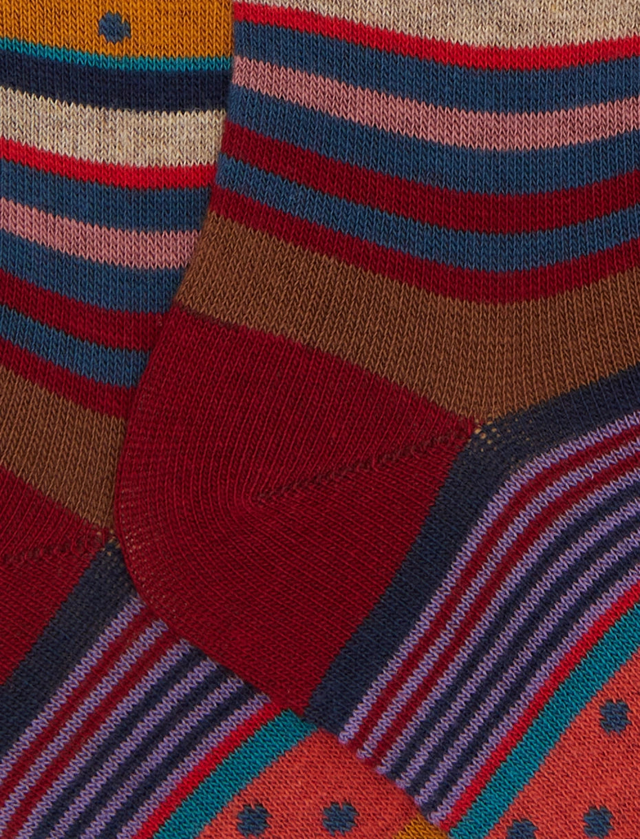 Calze lunghe bambino cotone bordò fantasia mix righe e pois Gallo