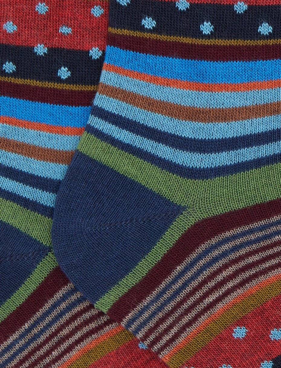 Calze corte bambino cotone blu fantasia mix righe e pois Gallo