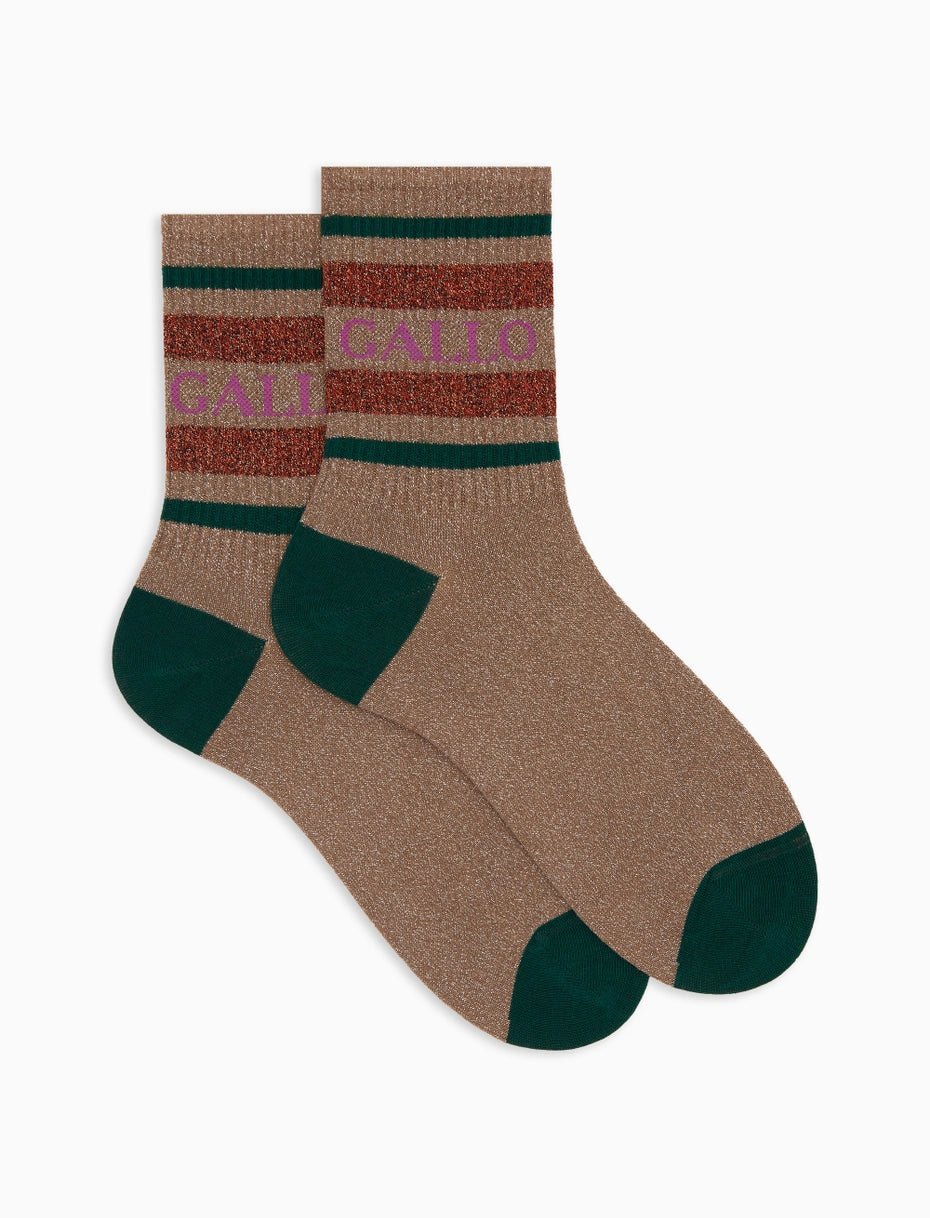 Calze corte unisex cotone beige a righe di due colori effetto scintillante Gallo