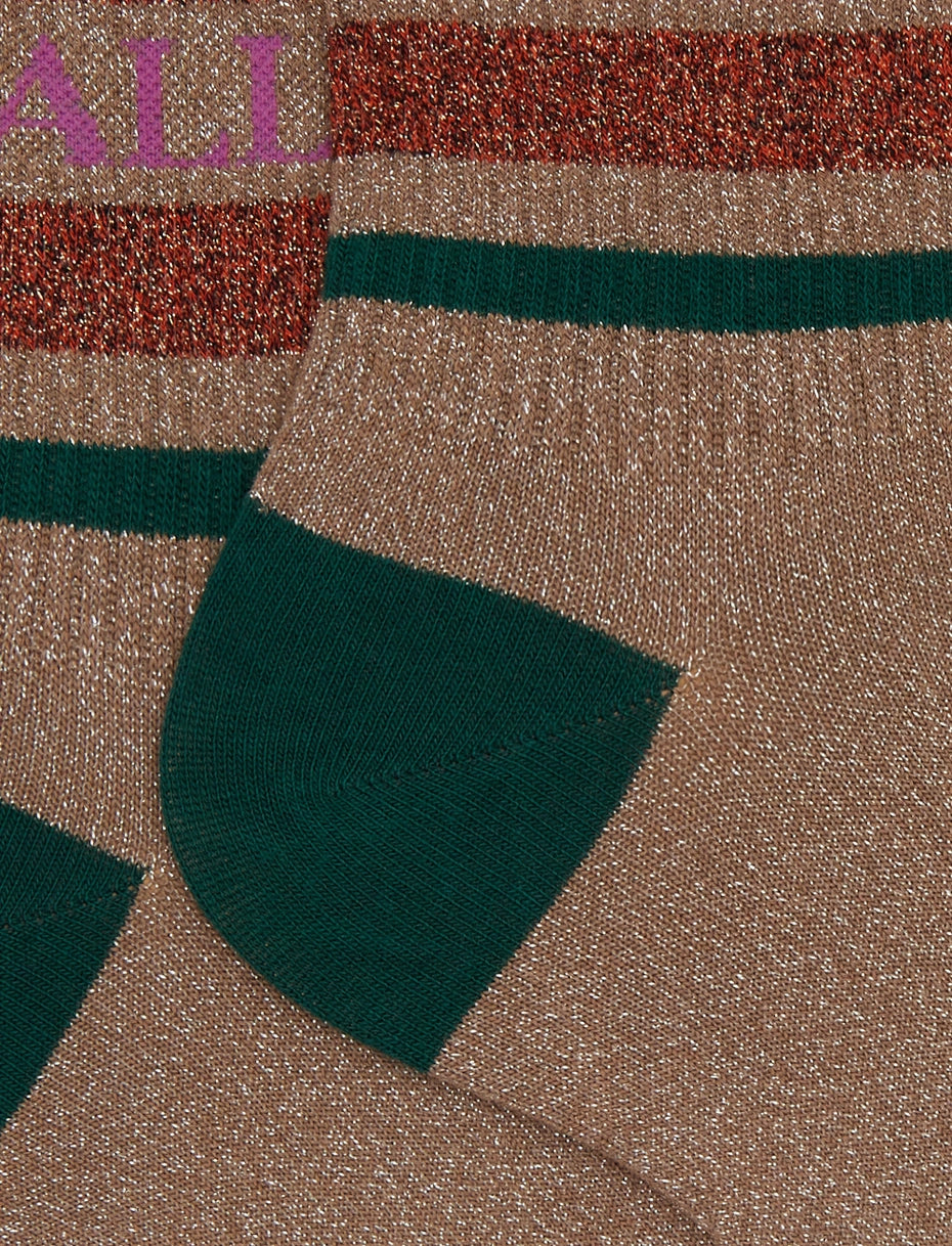 Calze corte unisex cotone beige a righe di due colori effetto scintillante Gallo