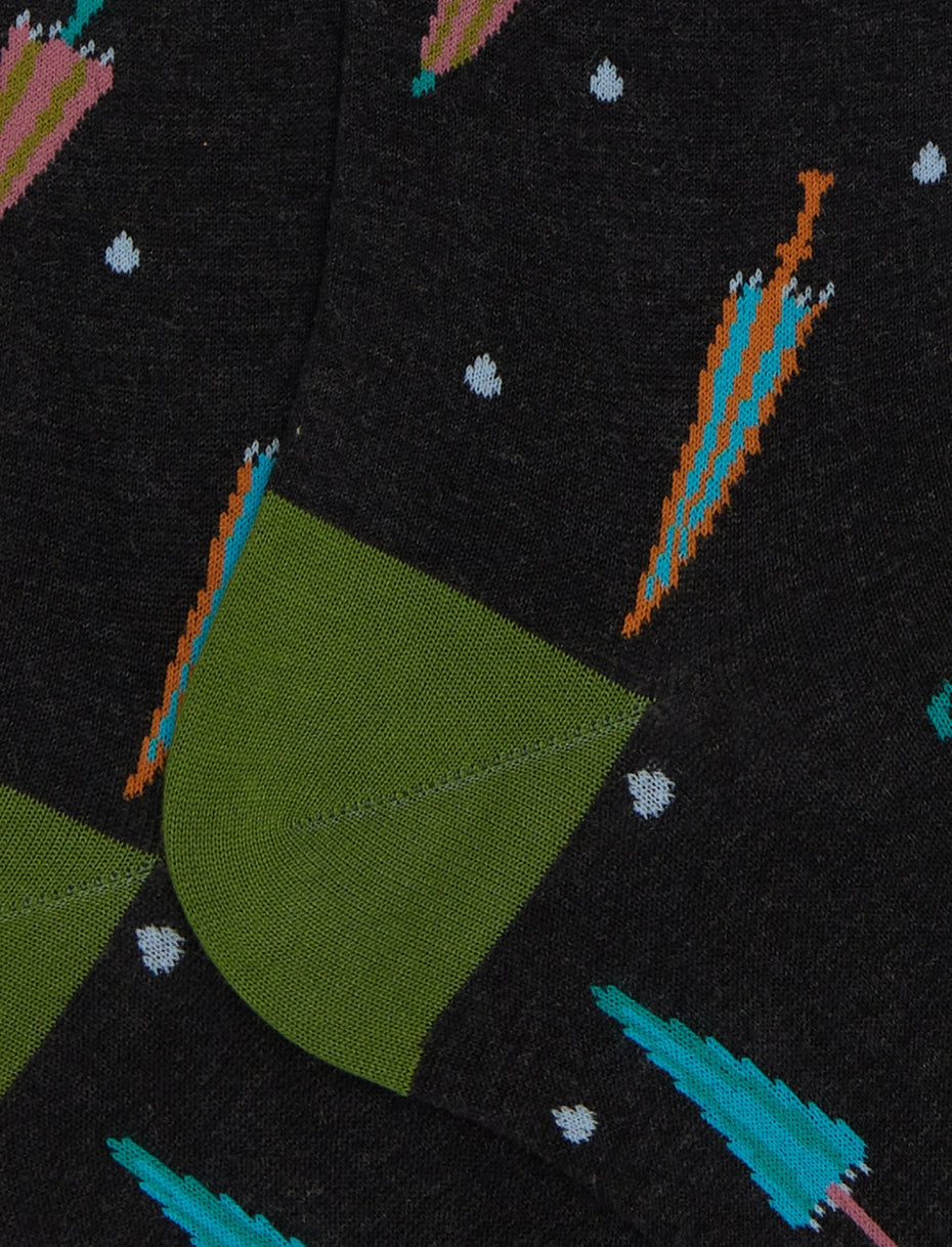 Calze lughe uomo cotone grigio fantasia ombrelli colorati Gallo