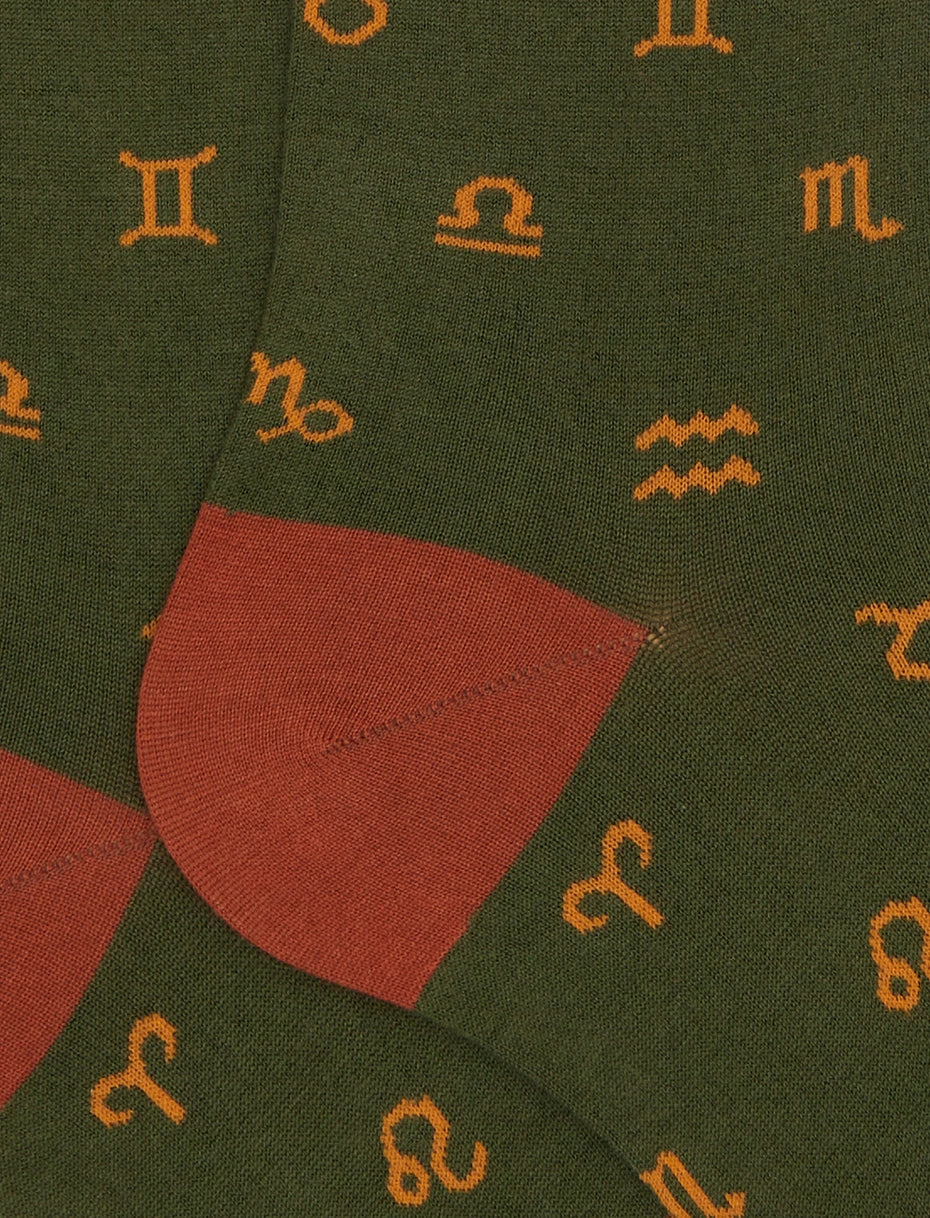 Calze lunghe uomo cotone verde fantasia segni zodiacali Gallo