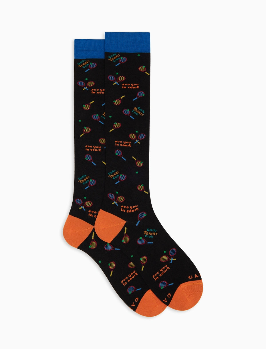 Calze lunghe uomo cotone nero o blu fantasia tennis Gallo