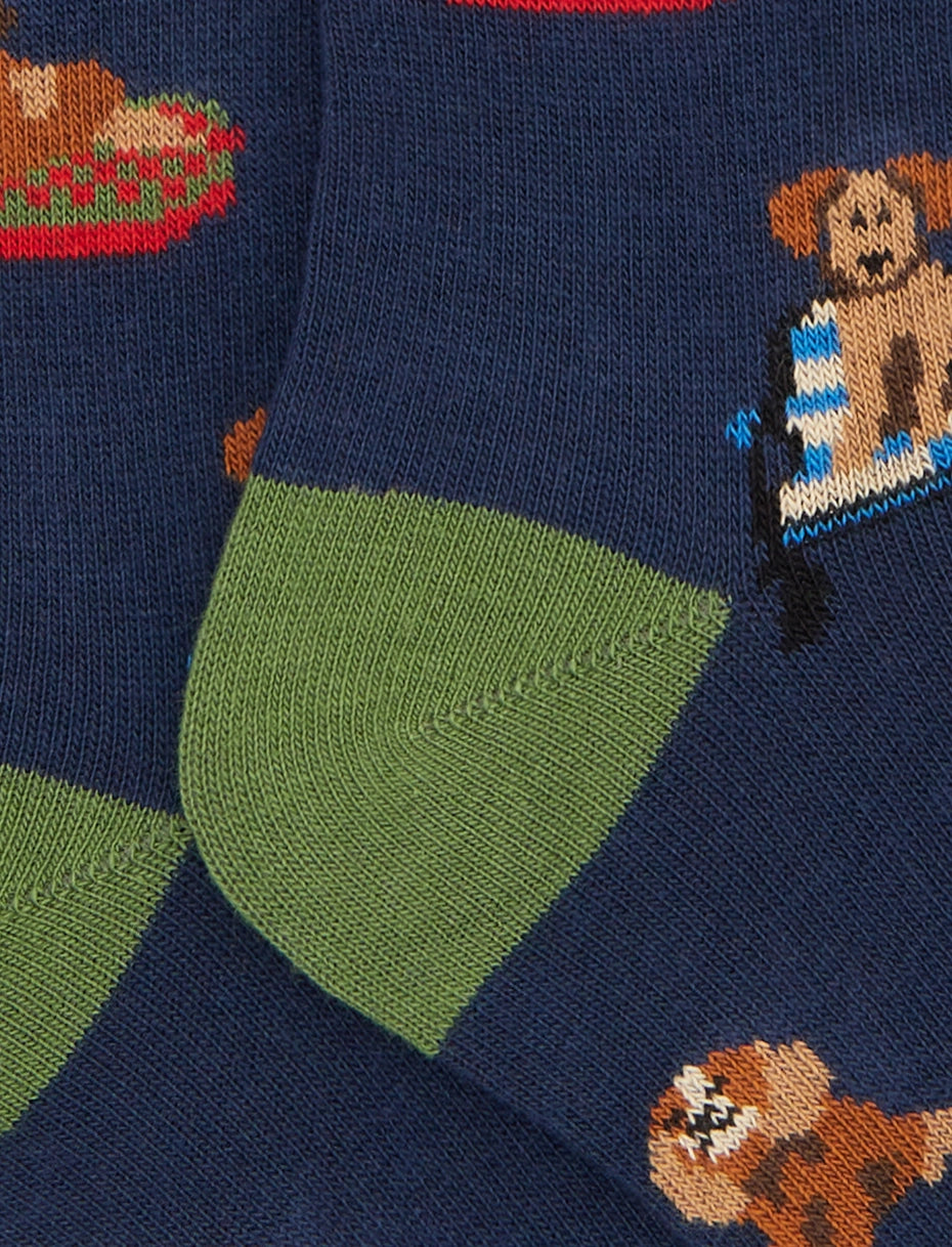 Calze lunghe bambino cotone blu fantasia cani Gallo