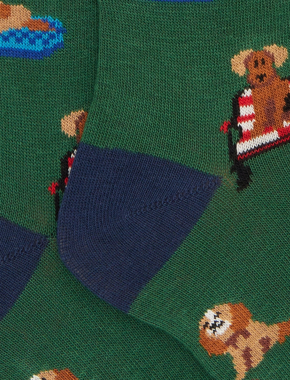 Calze lunghe bambino cotone verde fantasia cani Gallo