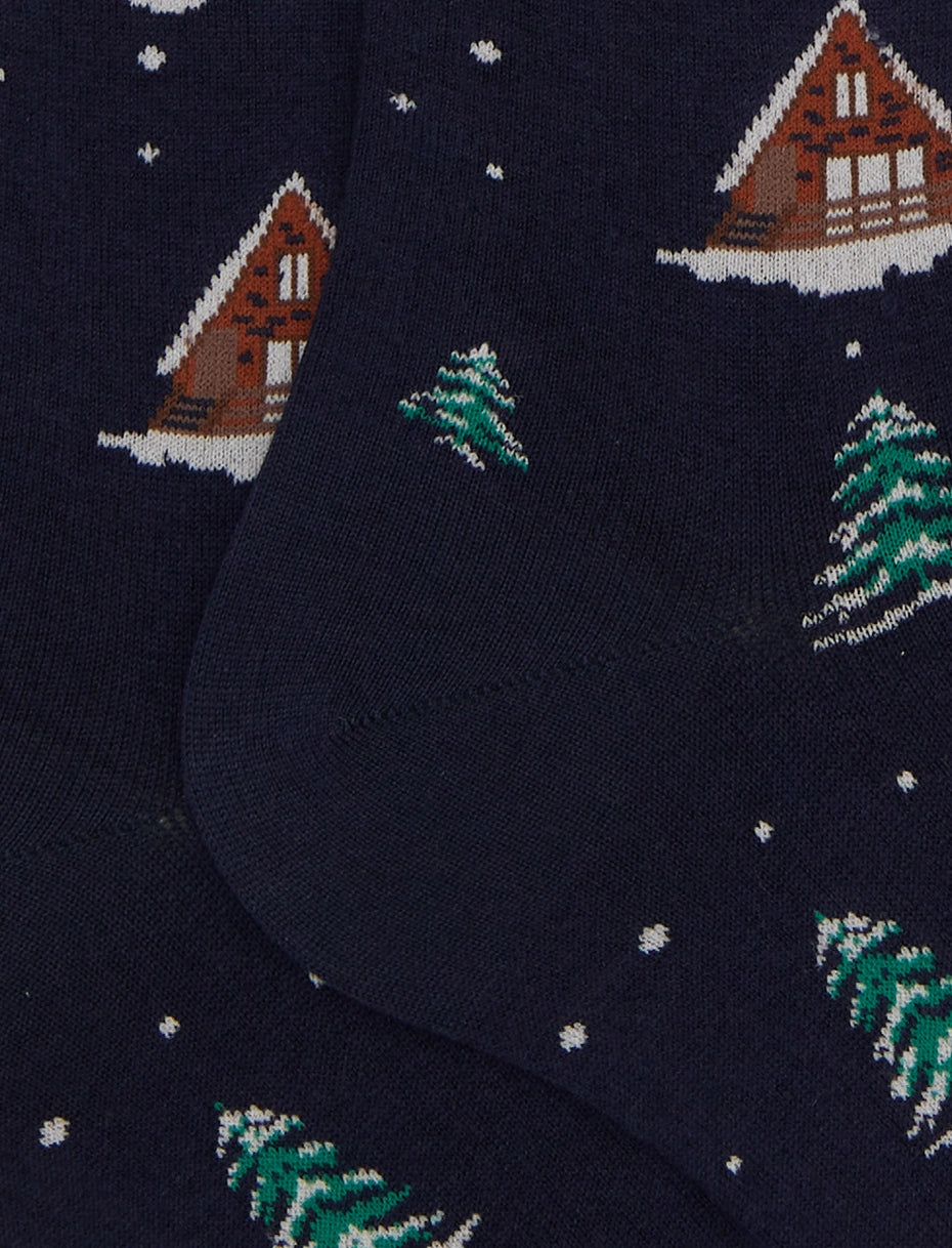 Calze lunghe uomo cotone blu o castagna fantasia baite innevate Gallo