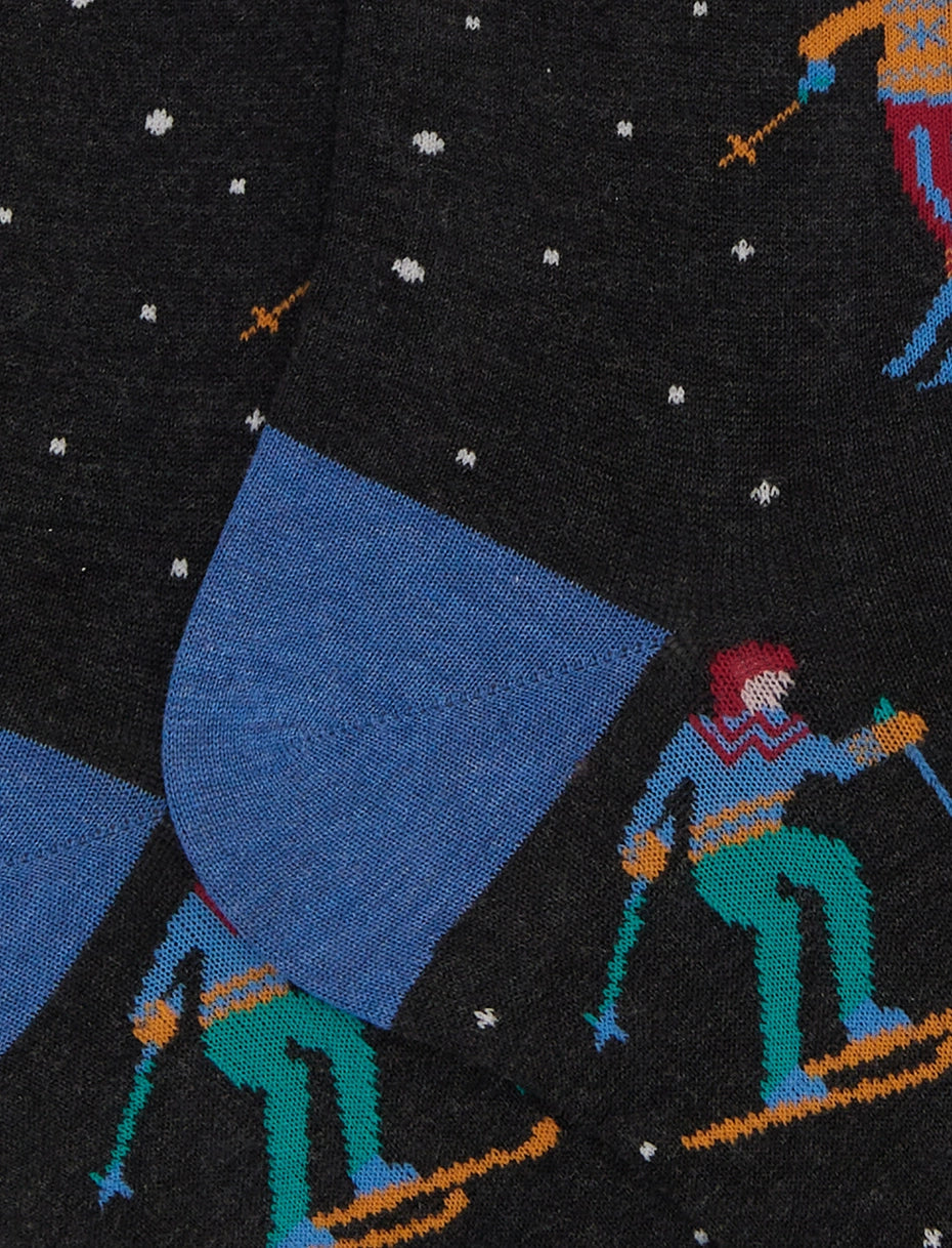 Calze lunghe uomo cotone grigio fantasia sciatori Gallo