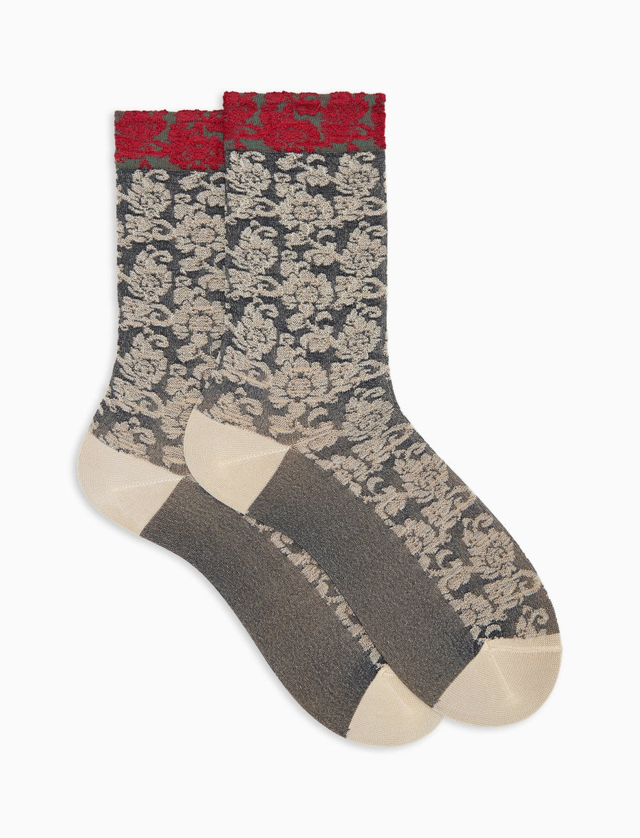 Calze corte donna viscosa beige fantasia broccato floreale Gallo