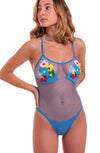 COSTUME INTERO RETE LUREX RICAMO FIORI PAILLETTES POISSON D'AMOUR