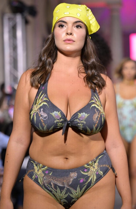 Bikini Balconcino Ferretto E Slip fianco alto REVERSIBILE STAMPA Safari E TINTA UNITA NERO Curvy Pin-Up Stars